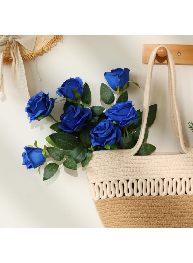 DUNISO 12PCS Artificial Silk Flowers, Bridal Wedding Bouquet, Realistic Roses Bouquet Long Stem for Home, Wedding Decoration, Party (Blue) - Image 5